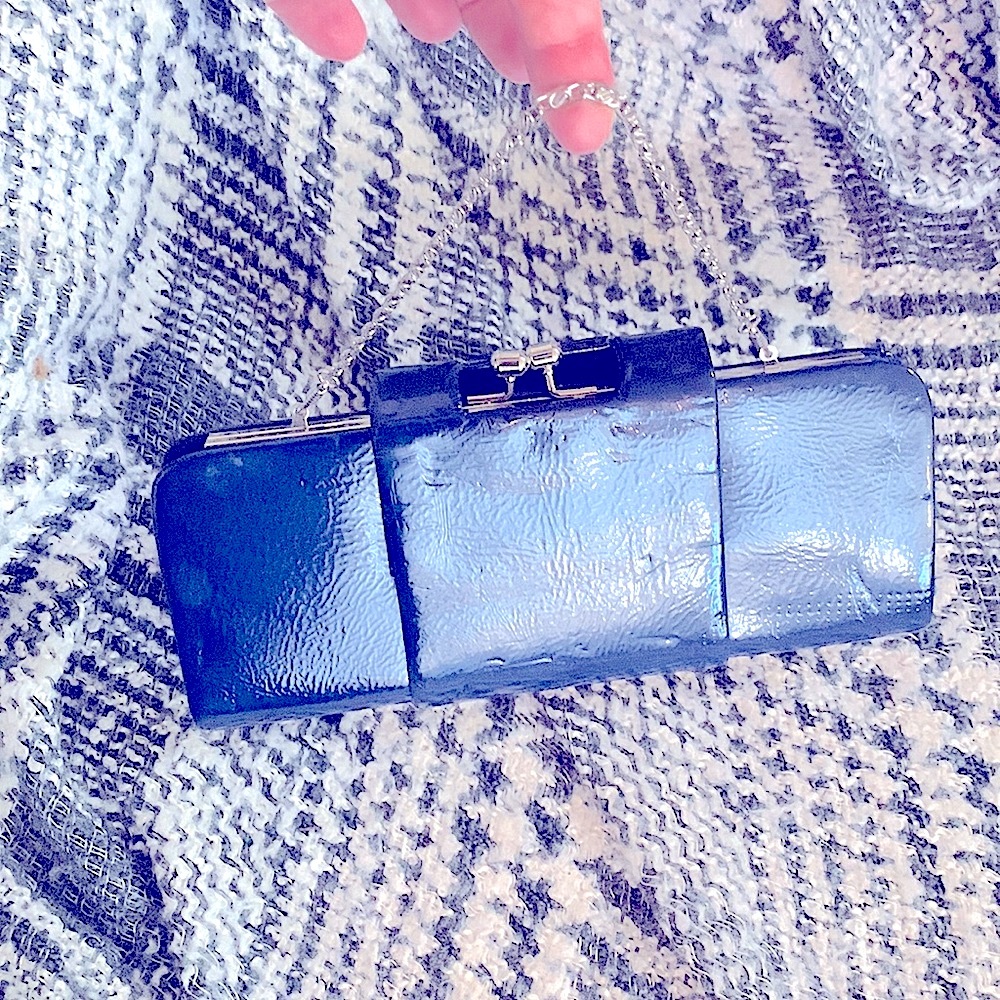DiY Glam Clutch-Shoulder Handbag Navy Silver Fold Over Snap Closure+Silver Chain - Picture 7 of 16
